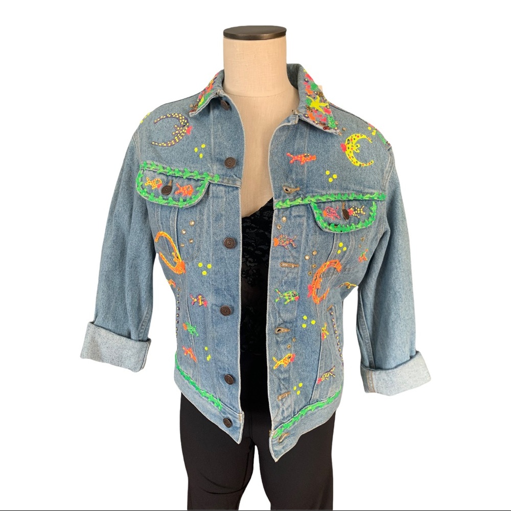 1998 neon puff paint jean jacket